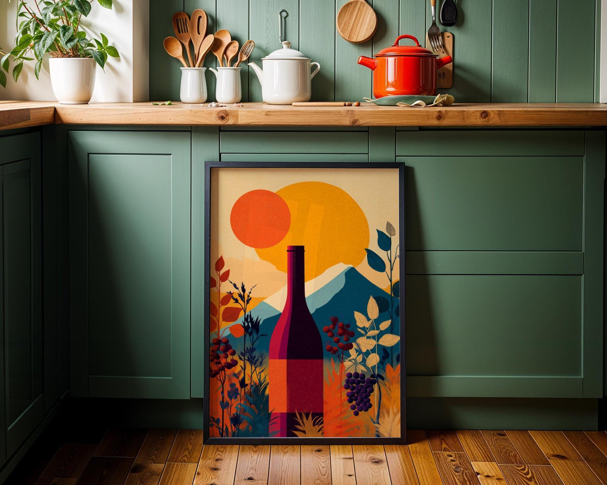 Autumn Wine Bottle Print | Rustic Fall Floral Kitchen Wall Art Poster | Autumn Wall Art Print | Fall Art | Kitchen Wall Ar...