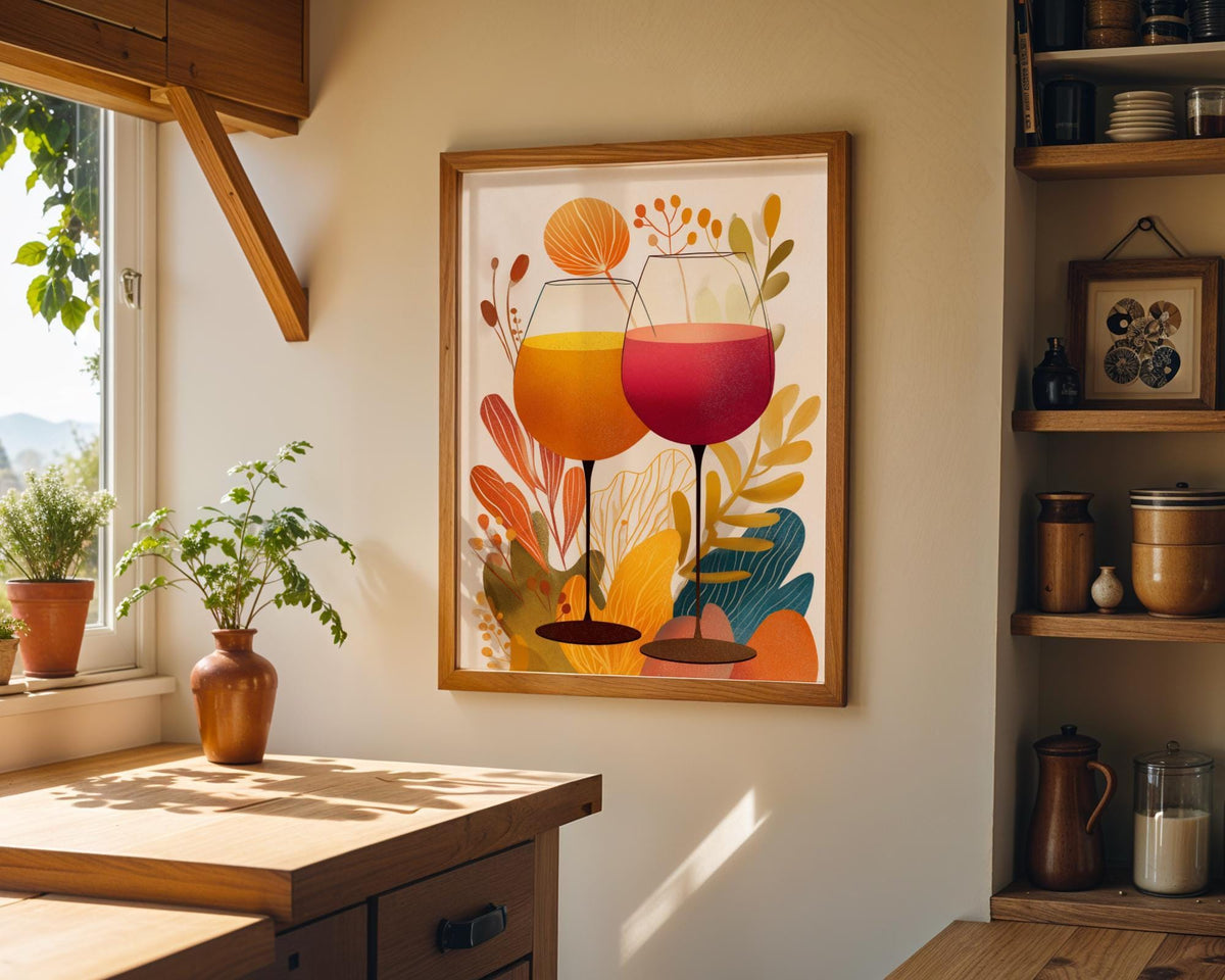 Autumn Wine Bottle Print | Rustic Fall Floral Kitchen Wall Art Poster | Autumn Wall Art Print | Fall Art | Kitchen Wall Ar...