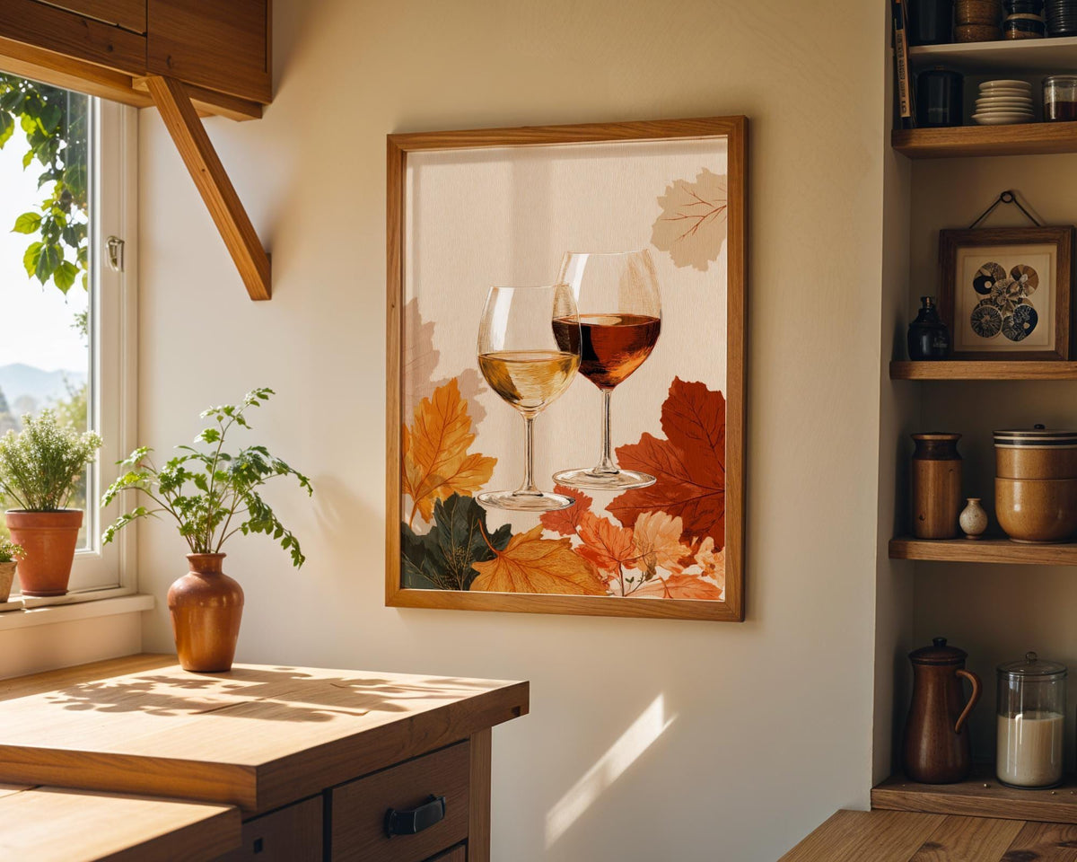 Autumn Wine Bottle Print | Rustic Fall Floral Kitchen Wall Art Poster | Autumn Wall Art Print | Fall Art | Kitchen Wall Ar...