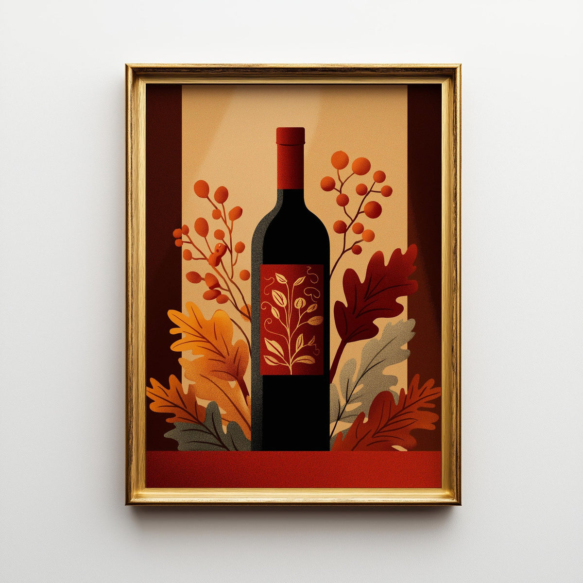 Autumn Wine Bottle Print | Rustic Fall Floral Kitchen Wall Art Poster | Autumn Wall Art Print | Fall Art | Kitchen Wall Ar...