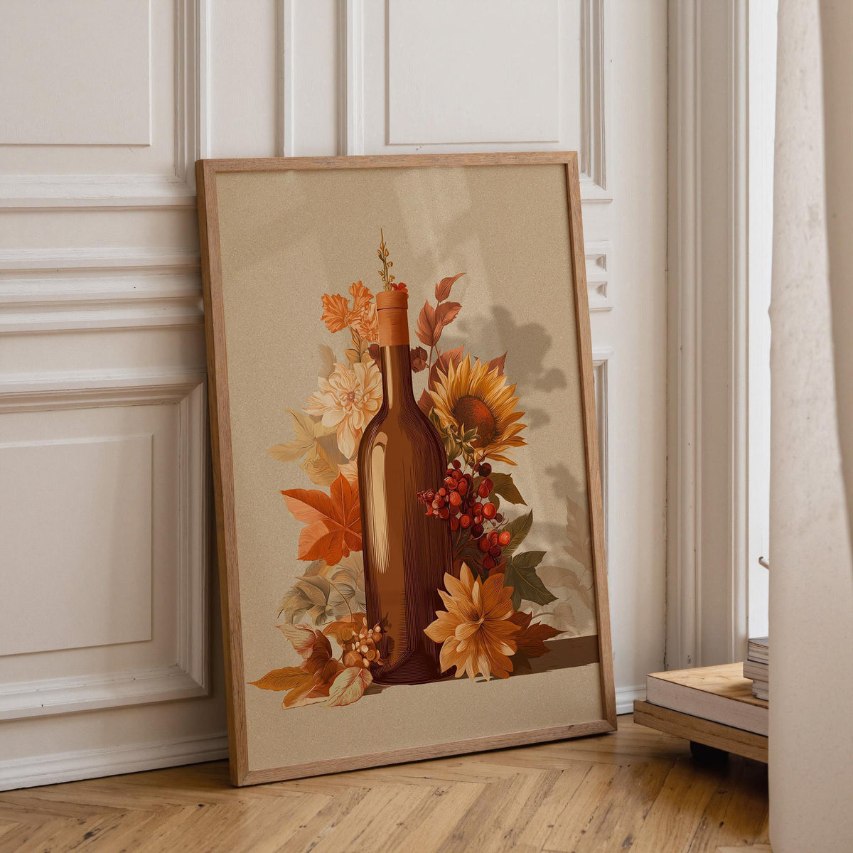 Autumn Wine Bottle Print | Rustic Fall Floral Kitchen Wall Art Poster | Autumn Wall Art Print | Fall Art | Kitchen Wall Ar...