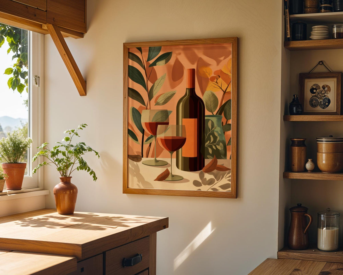 Autumn Wine Bottle Print | Rustic Fall Floral Kitchen Wall Art Poster | Autumn Wall Art Print | Fall Art | Kitchen Wall Ar...