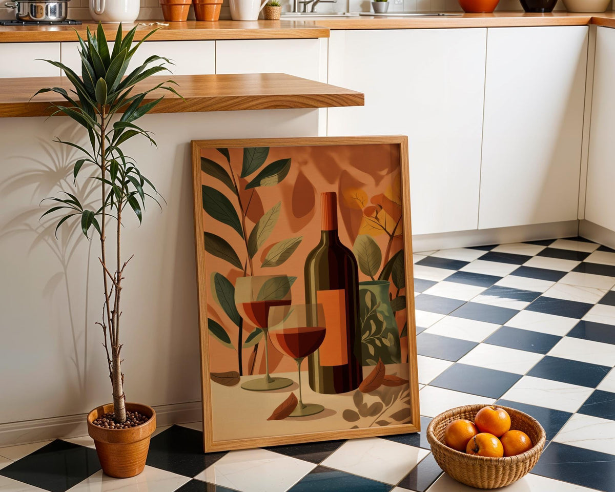 Autumn Wine Bottle Print | Rustic Fall Floral Kitchen Wall Art Poster | Autumn Wall Art Print | Fall Art | Kitchen Wall Ar...