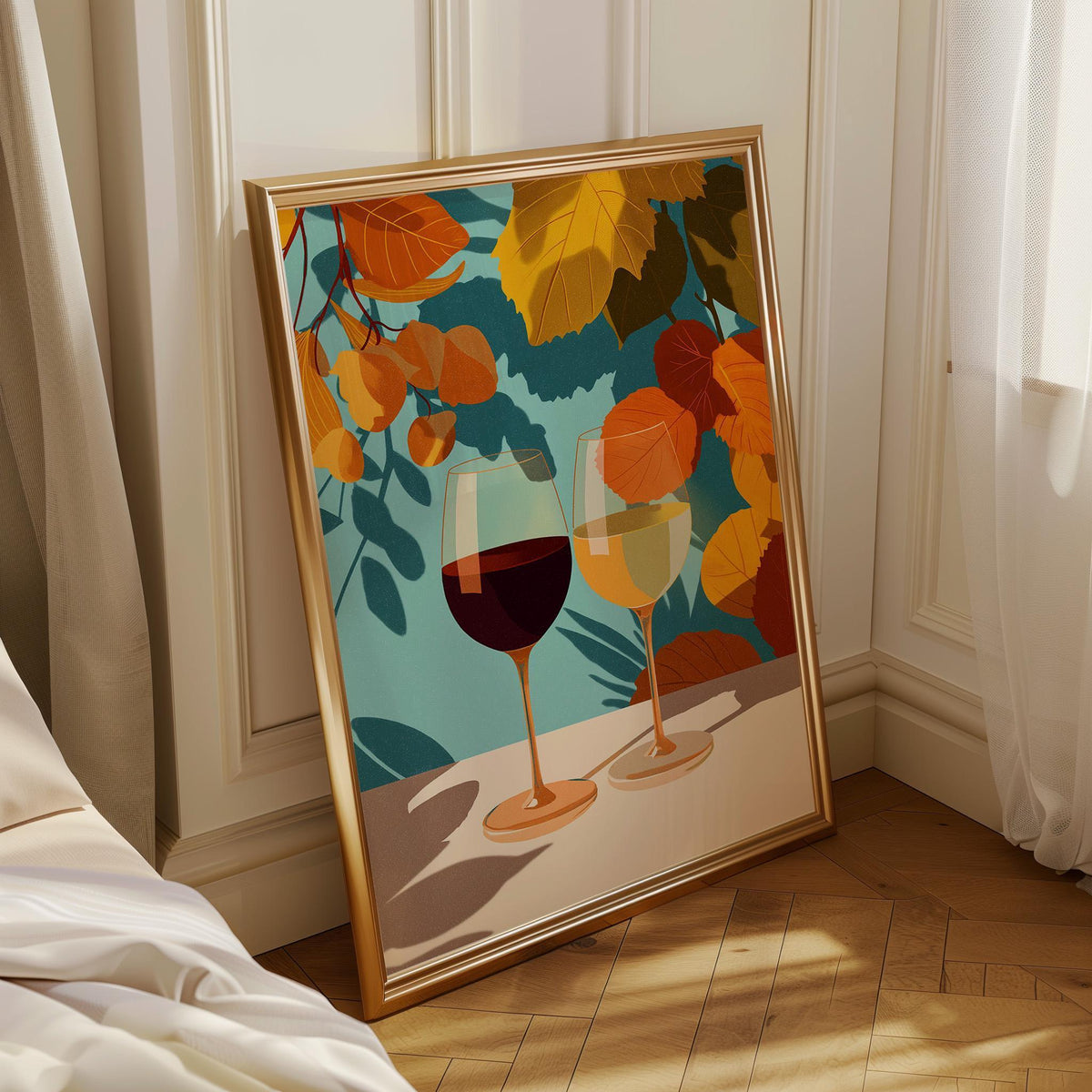 Autumn Wine Bottle Print | Rustic Fall Floral Kitchen Wall Art Poster | Autumn Wall Art Print | Fall Art | Kitchen Wall Ar...