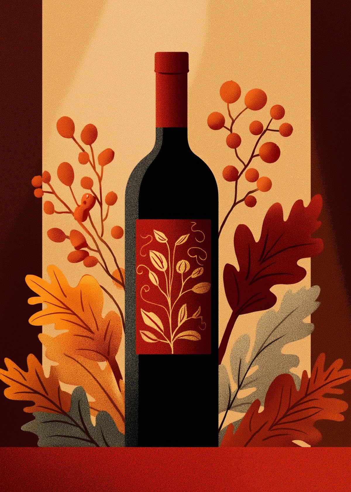 Autumn Wine Bottle Print | Rustic Fall Floral Kitchen Wall Art Poster | Autumn Wall Art Print | Fall Art | Kitchen Wall Ar...