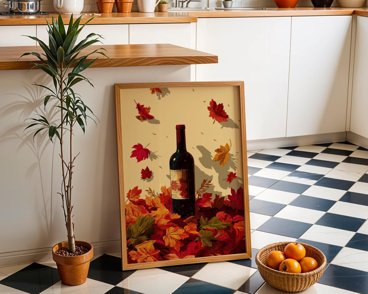 Autumn Wine Bottle Print | Rustic Fall Floral Kitchen Wall Art Poster | Autumn Wall Art Print | Fall Art | Kitchen Wall Ar...