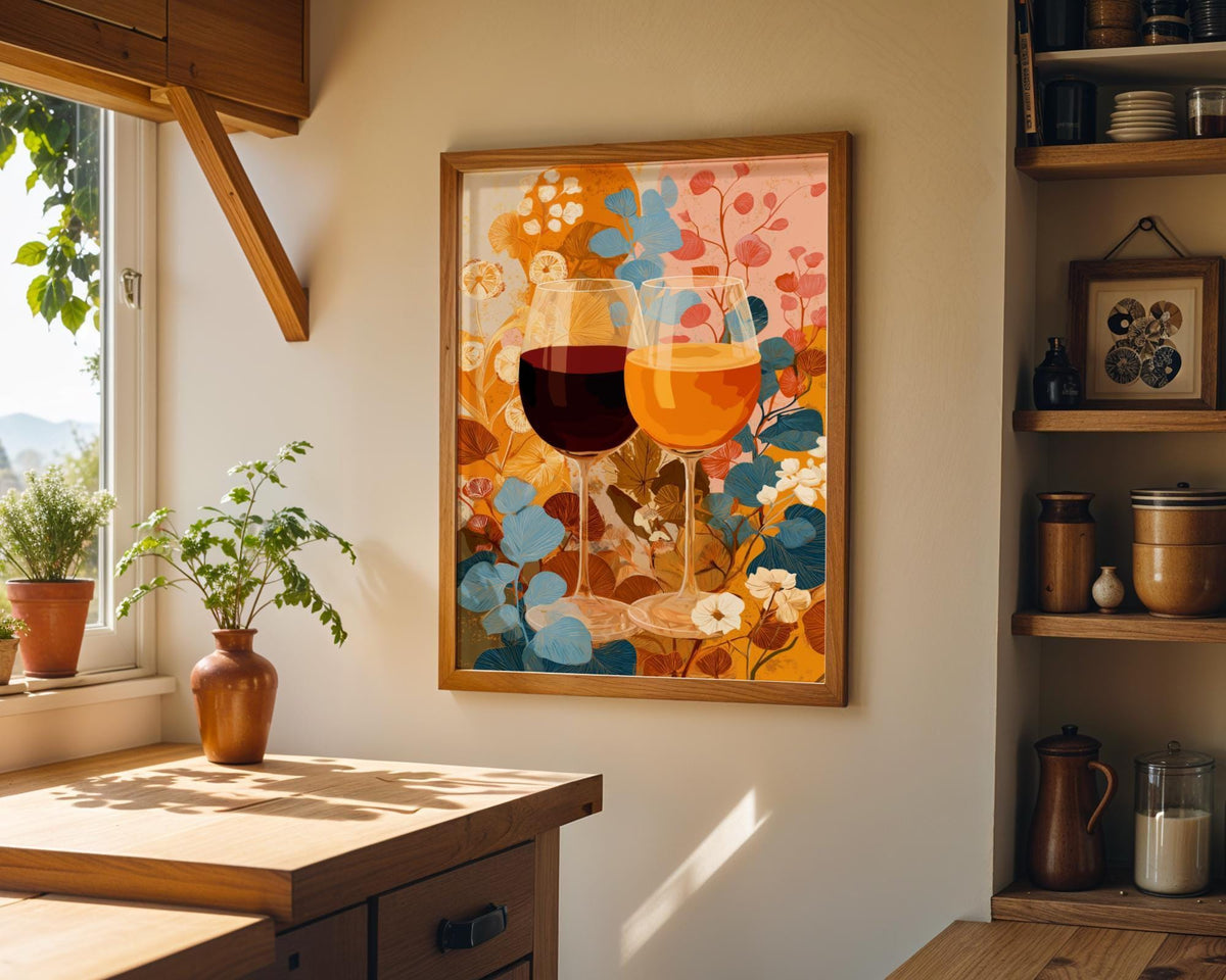 Autumn Wine Bottle Print | Rustic Fall Floral Kitchen Wall Art Poster | Autumn Wall Art Print | Fall Art | Kitchen Wall Ar...