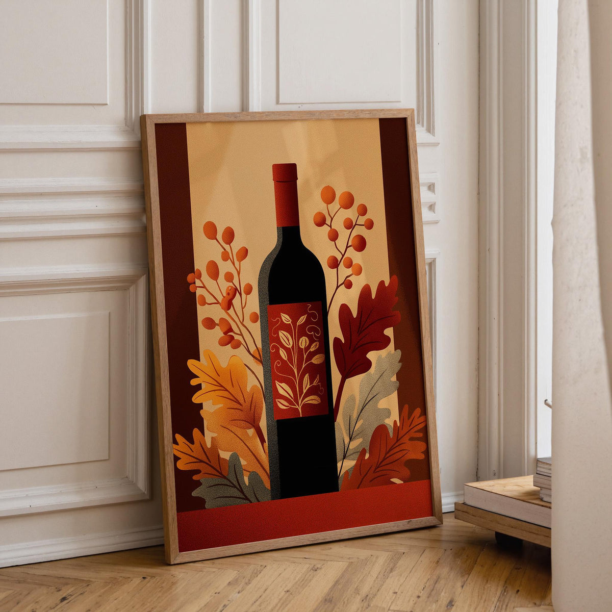Autumn Wine Bottle Print | Rustic Fall Floral Kitchen Wall Art Poster | Autumn Wall Art Print | Fall Art | Kitchen Wall Ar...