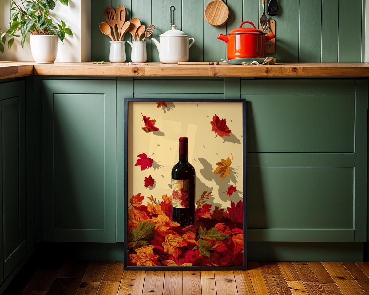 Autumn Wine Bottle Print | Rustic Fall Floral Kitchen Wall Art Poster | Autumn Wall Art Print | Fall Art | Kitchen Wall Ar...
