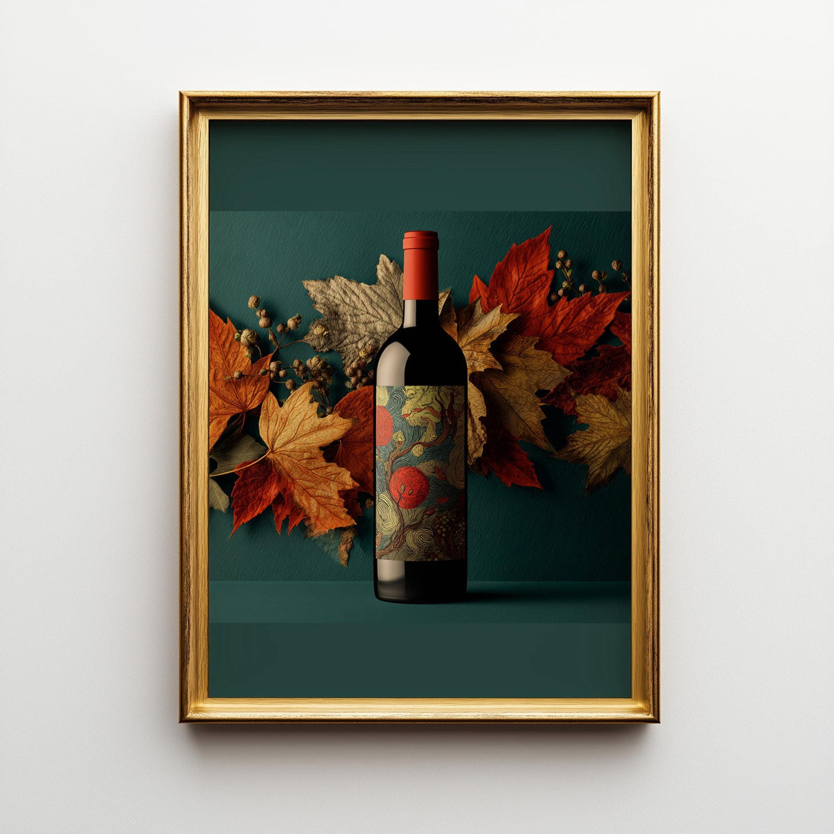 Autumn Wine Bottle Print | Rustic Fall Floral Kitchen Wall Art Poster | Autumn Wall Art Print | Fall Art | Kitchen Wall Ar...