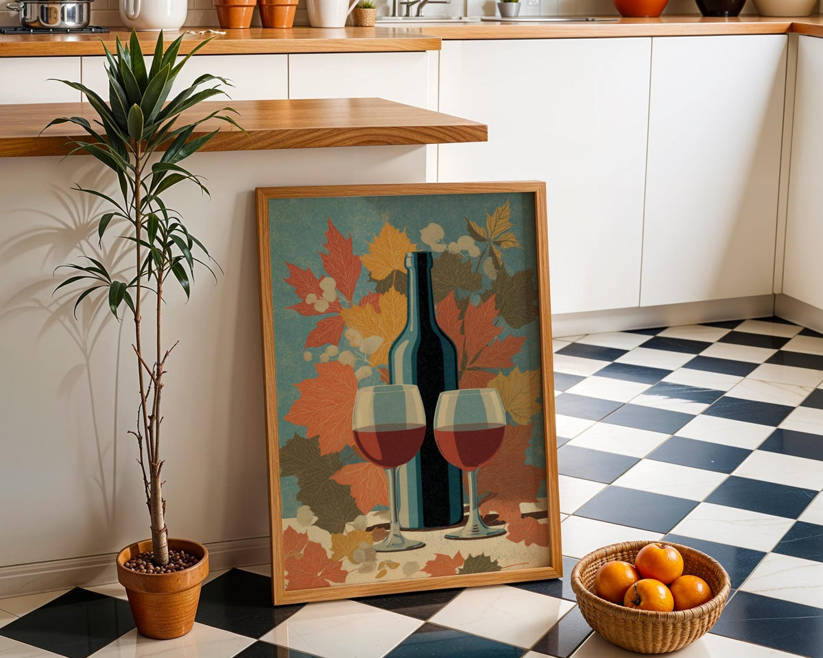 Autumn Wine Bottle Print | Rustic Fall Floral Kitchen Wall Art Poster | Autumn Wall Art Print | Fall Art | Kitchen Wall Ar...
