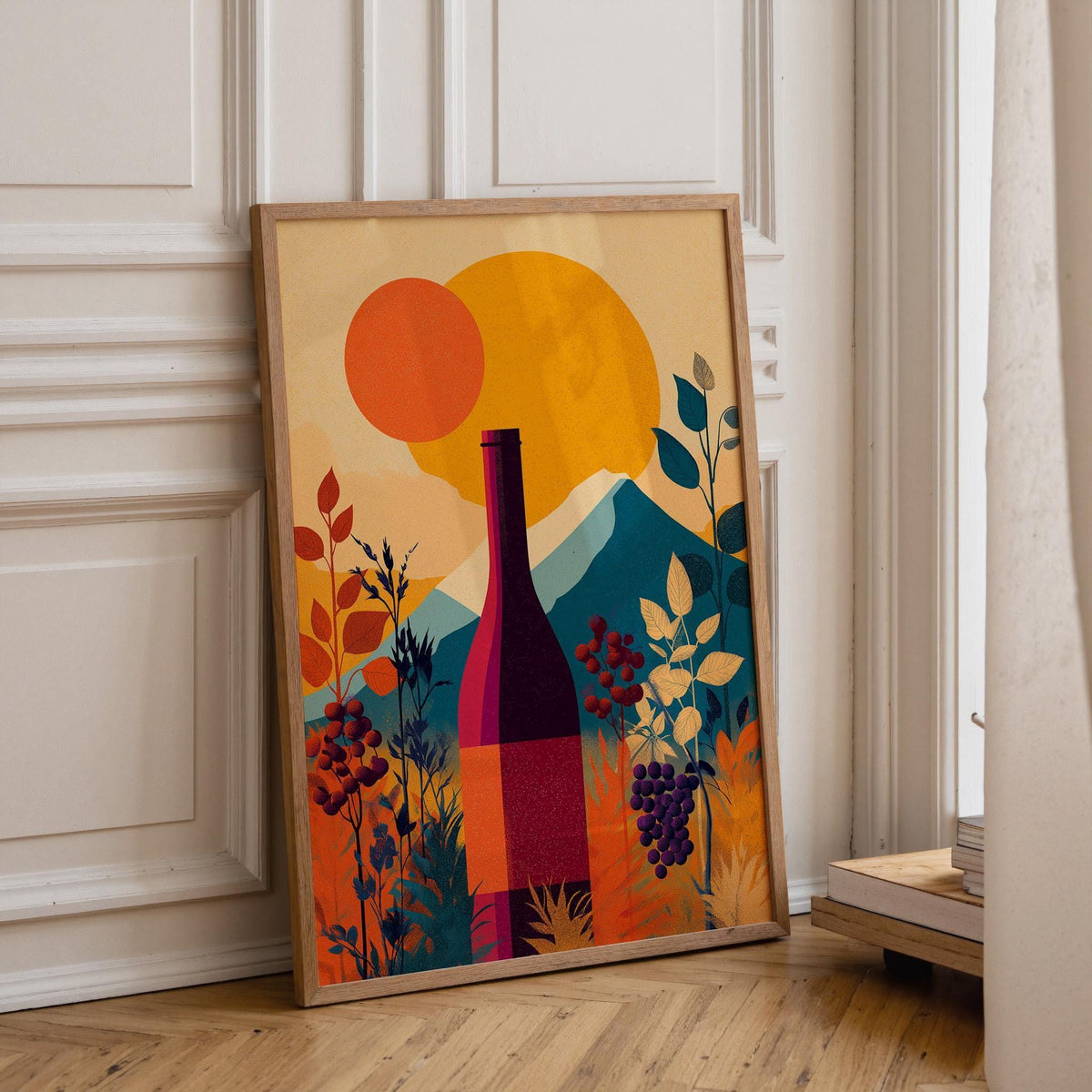 Autumn Wine Bottle Print | Rustic Fall Floral Kitchen Wall Art Poster | Autumn Wall Art Print | Fall Art | Kitchen Wall Ar...