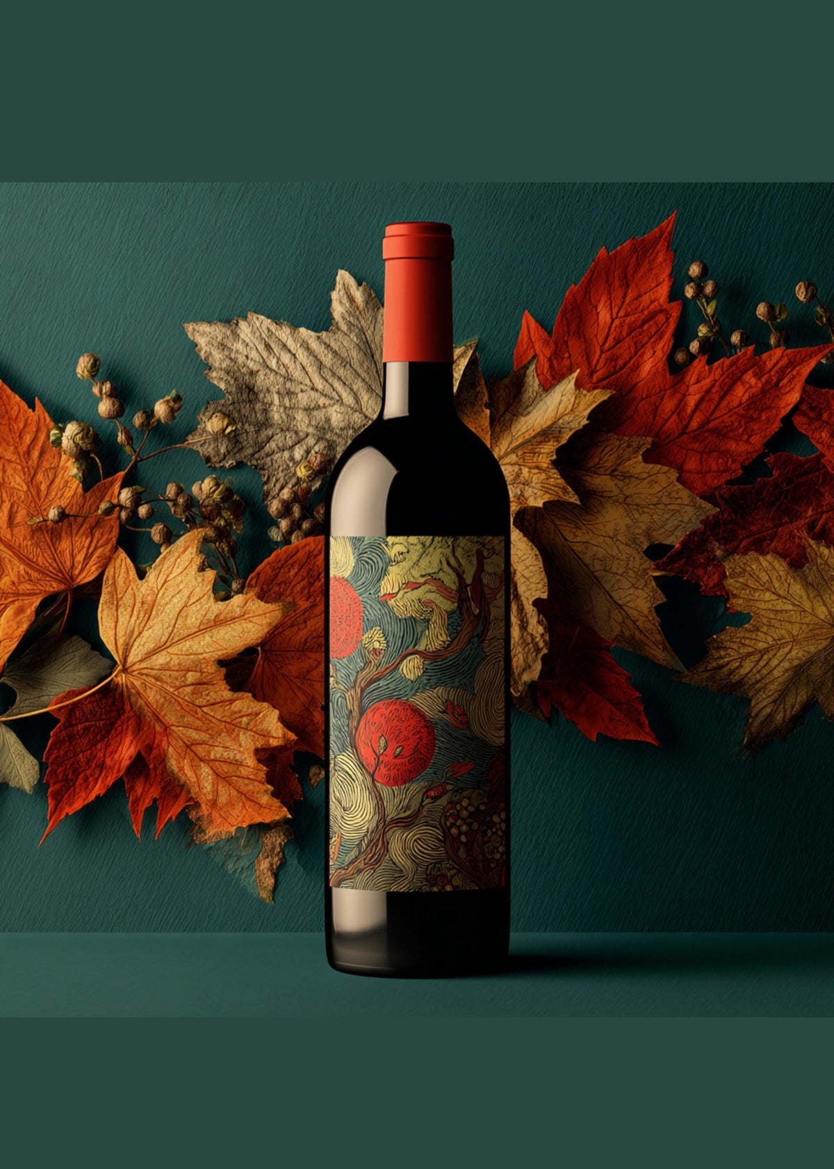 Autumn Wine Bottle Print | Rustic Fall Floral Kitchen Wall Art Poster | Autumn Wall Art Print | Fall Art | Kitchen Wall Ar...