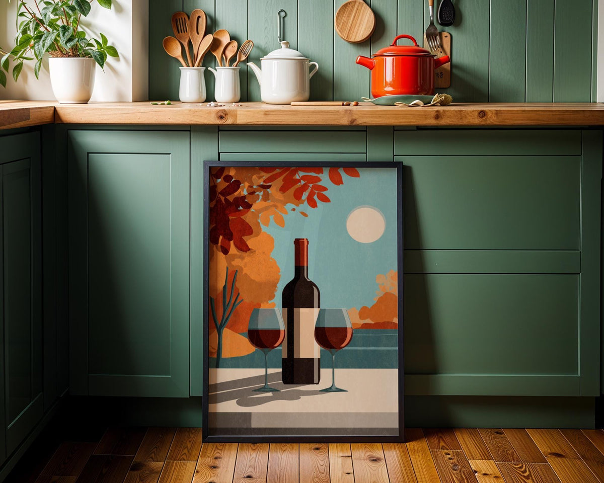 Autumn Wine Bottle Print | Rustic Fall Floral Kitchen Wall Art Poster | Autumn Wall Art Print | Fall Art | Kitchen Wall Ar...