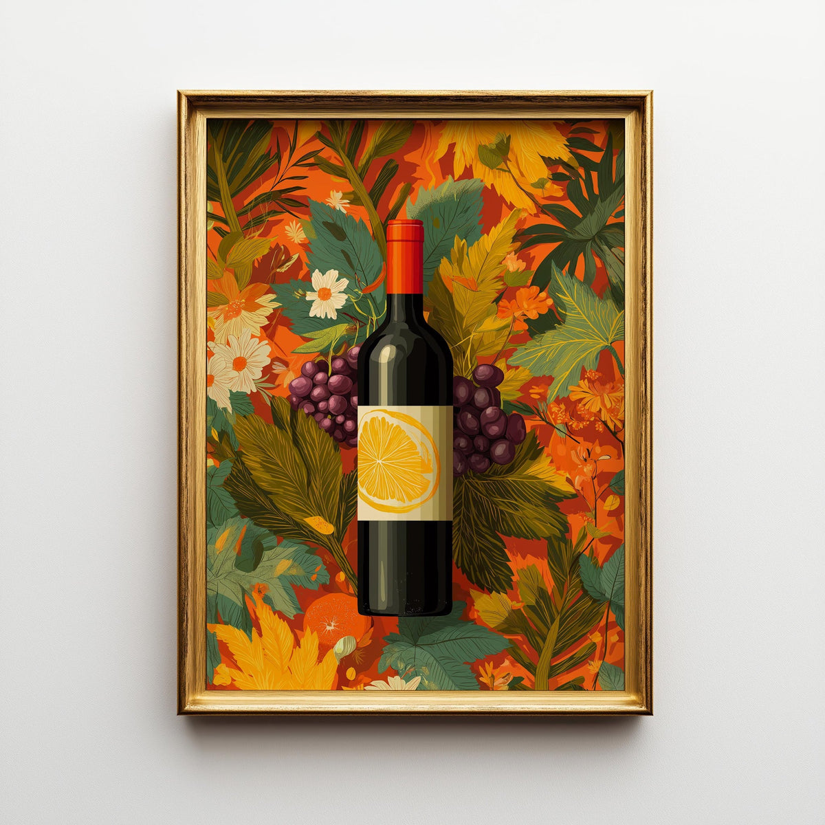 Autumn Wine Bottle Print | Rustic Fall Floral Kitchen Wall Art Poster | Autumn Wall Art Print | Fall Art | Kitchen Wall Ar...