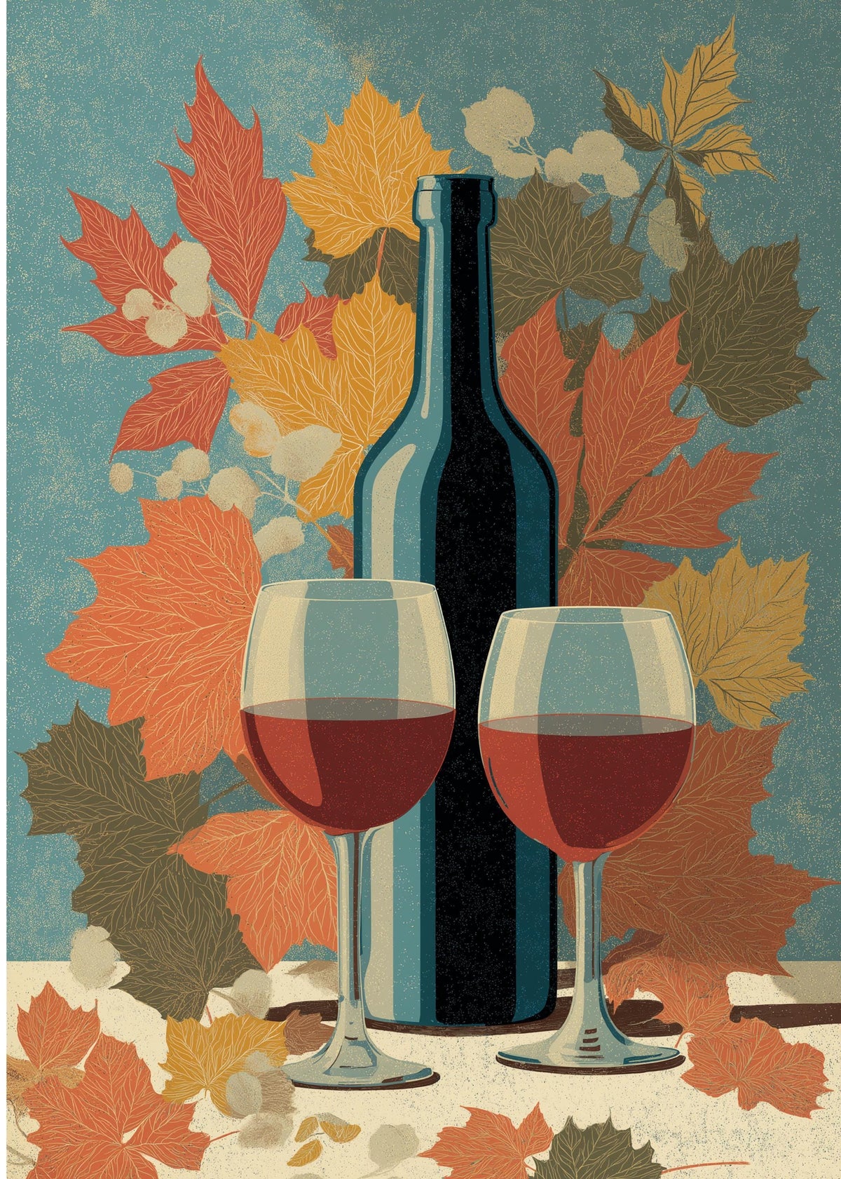 Autumn Wine Bottle Print | Rustic Fall Floral Kitchen Wall Art Poster | Autumn Wall Art Print | Fall Art | Kitchen Wall Ar...