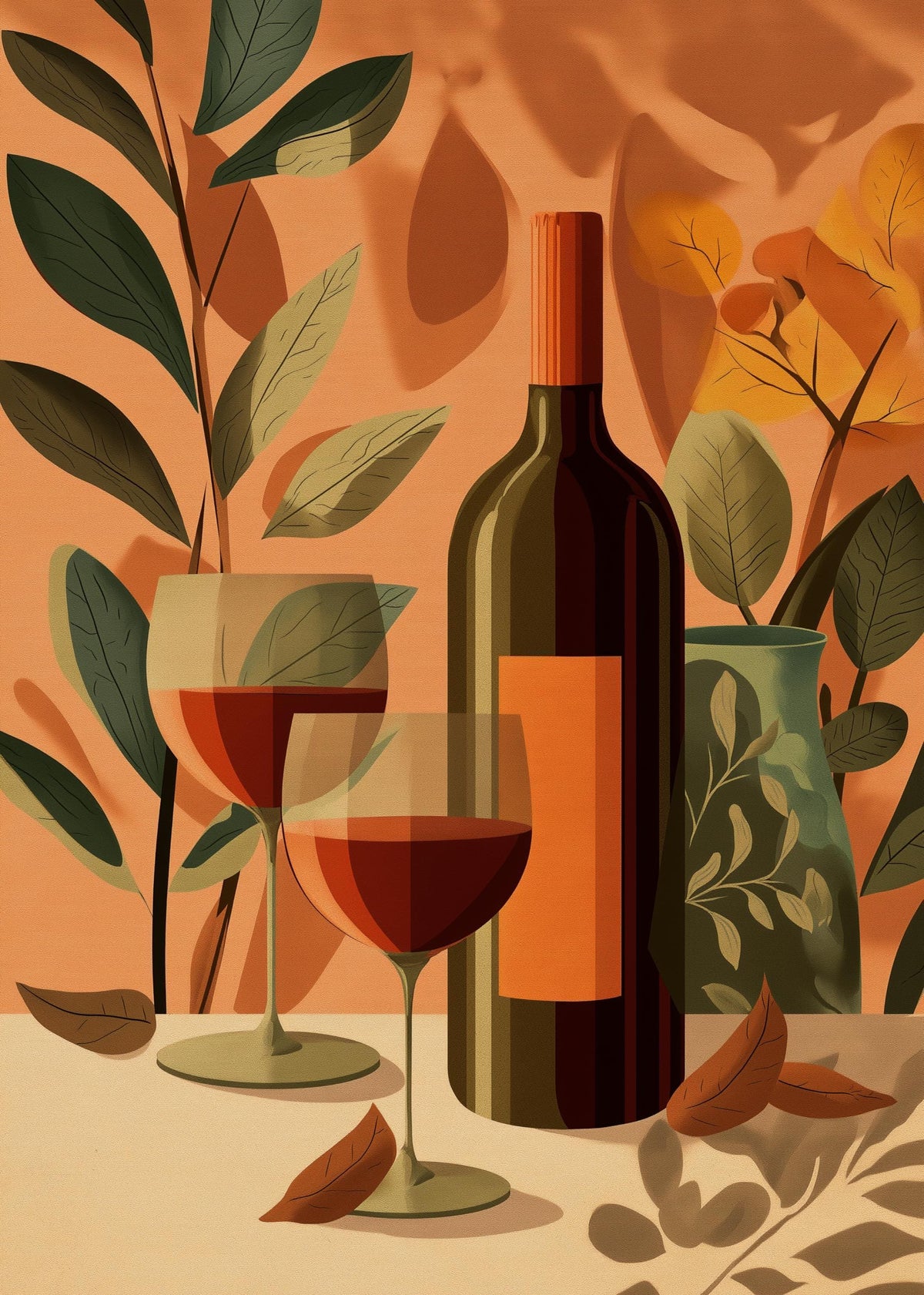 Autumn Wine Bottle Print | Rustic Fall Floral Kitchen Wall Art Poster | Autumn Wall Art Print | Fall Art | Kitchen Wall Ar...