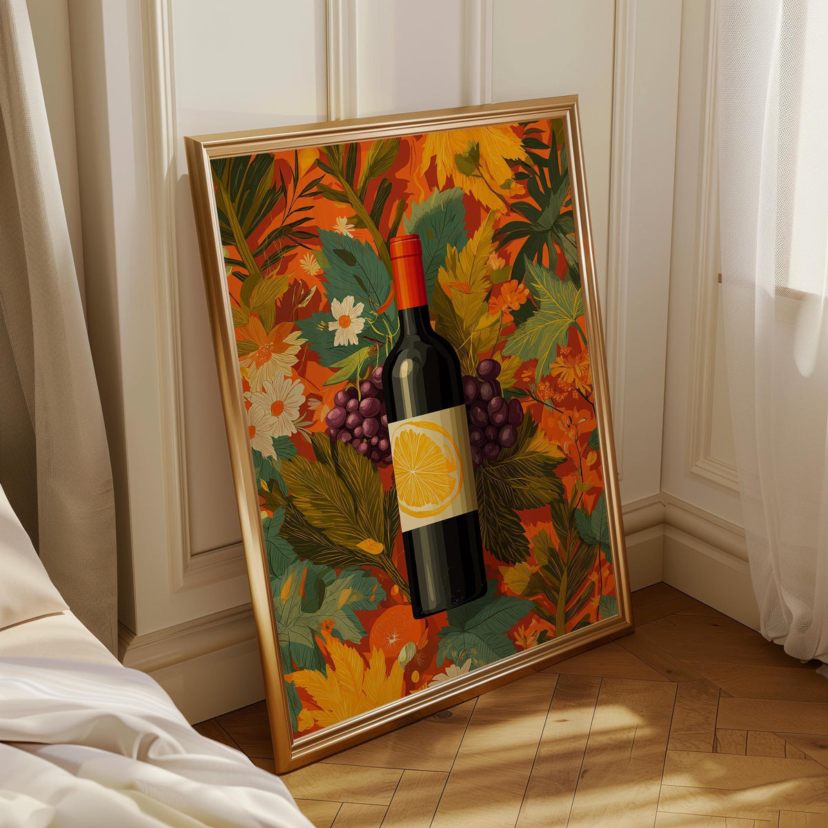 Autumn Wine Bottle Print | Rustic Fall Floral Kitchen Wall Art Poster | Autumn Wall Art Print | Fall Art | Kitchen Wall Ar...