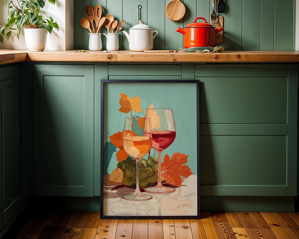Autumn Wine Bottle Print | Rustic Fall Floral Kitchen Wall Art Poster | Autumn Wall Art Print | Fall Art | Kitchen Wall Ar...