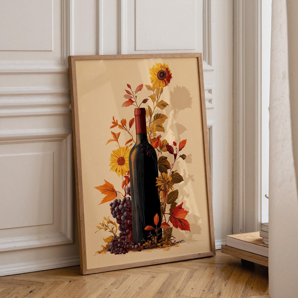 Autumn Wine Bottle Print | Rustic Fall Floral Kitchen Wall Art Poster | Autumn Wall Art Print | Fall Art | Kitchen Wall Ar...
