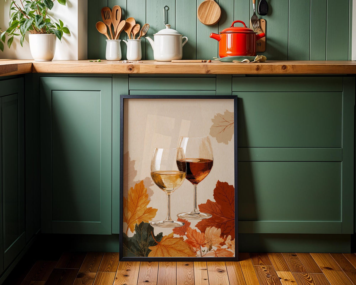 Autumn Wine Bottle Print | Rustic Fall Floral Kitchen Wall Art Poster | Autumn Wall Art Print | Fall Art | Kitchen Wall Ar...