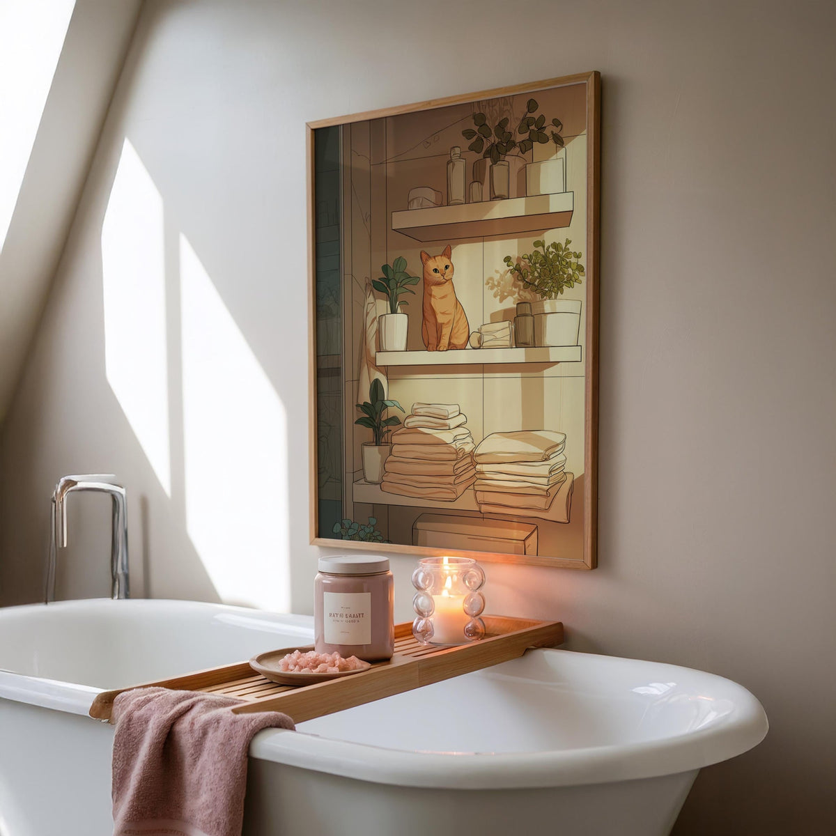 Bathroom Cat Art Print • Ginger Cat Toilet Décor • Funny Shelf Cat Illustration • Modern Pet Wall Art • by The Wall Art St...