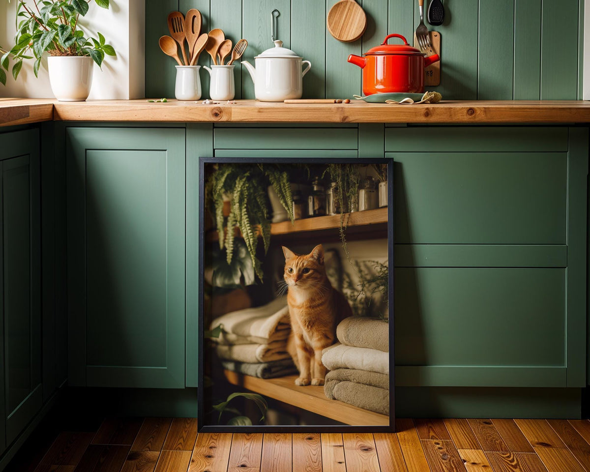 Bathroom Cat Art Print • Ginger Cat Toilet Décor • Funny Shelf Cat Illustration • Modern Pet Wall Art • by The Wall Art St...