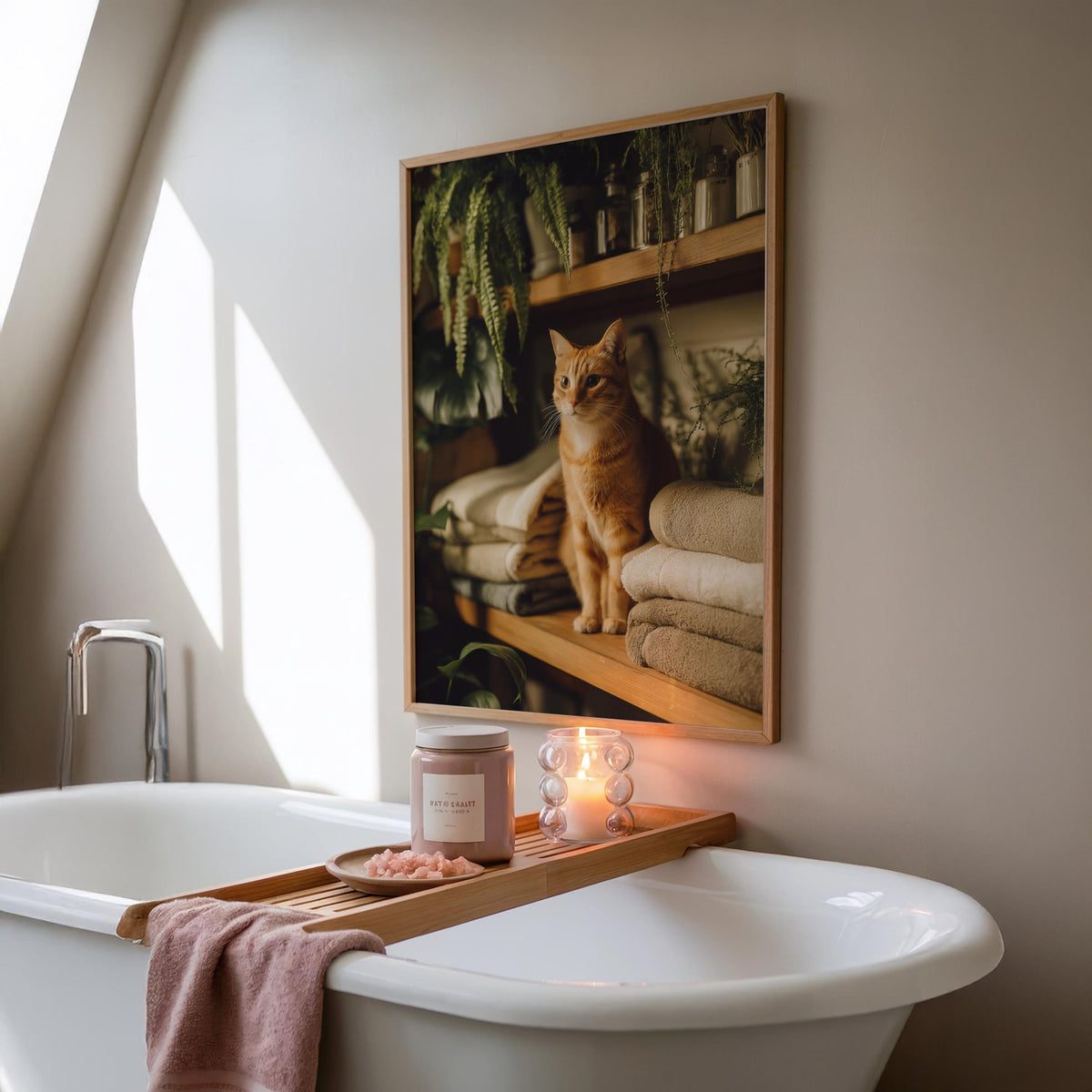 Bathroom Cat Art Print • Ginger Cat Toilet Décor • Funny Shelf Cat Illustration • Modern Pet Wall Art • by The Wall Art St...