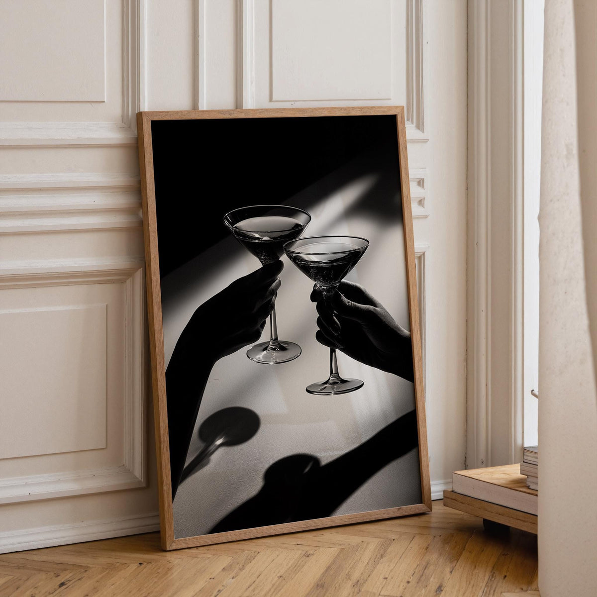 Black and White Cocktail Wall Art Print, Martini Toast Photography Poster, Modern Wine Bar Décor, Minimalist Drink Art by...