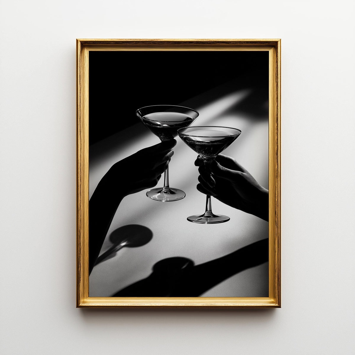 Black and White Cocktail Wall Art Print, Martini Toast Photography Poster, Modern Wine Bar Décor, Minimalist Drink Art by...