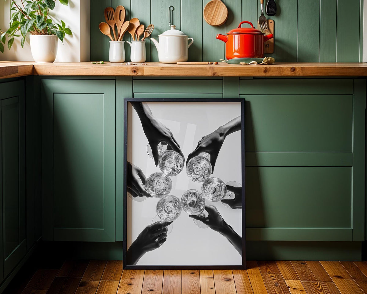 Black and White Cocktail Wall Art Print, Martini Toast Photography Poster, Modern Wine Bar Décor, Minimalist Drink Art by...