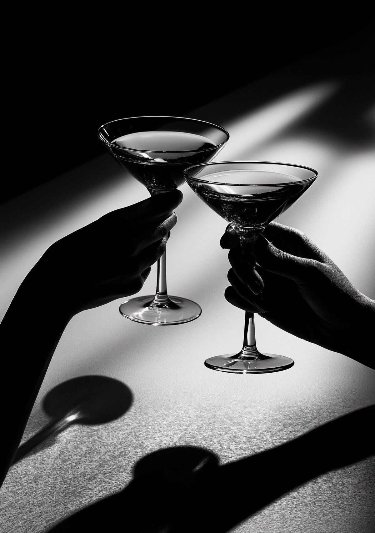 Black and White Cocktail Wall Art Print, Martini Toast Photography Poster, Modern Wine Bar Décor, Minimalist Drink Art by...