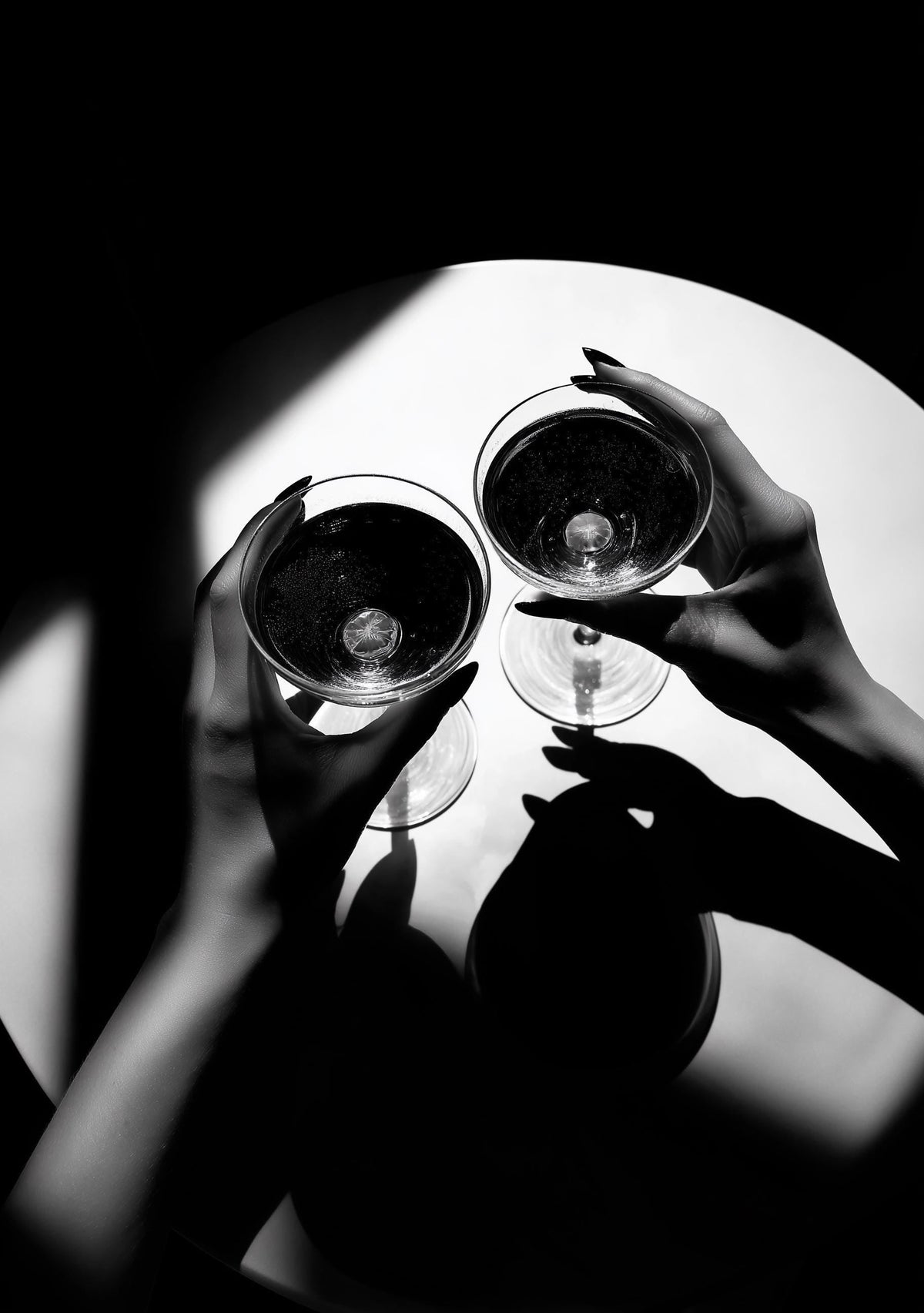Black and White Cocktail Wall Art Print, Martini Toast Photography Poster, Modern Wine Bar Décor, Minimalist Drink Art by...