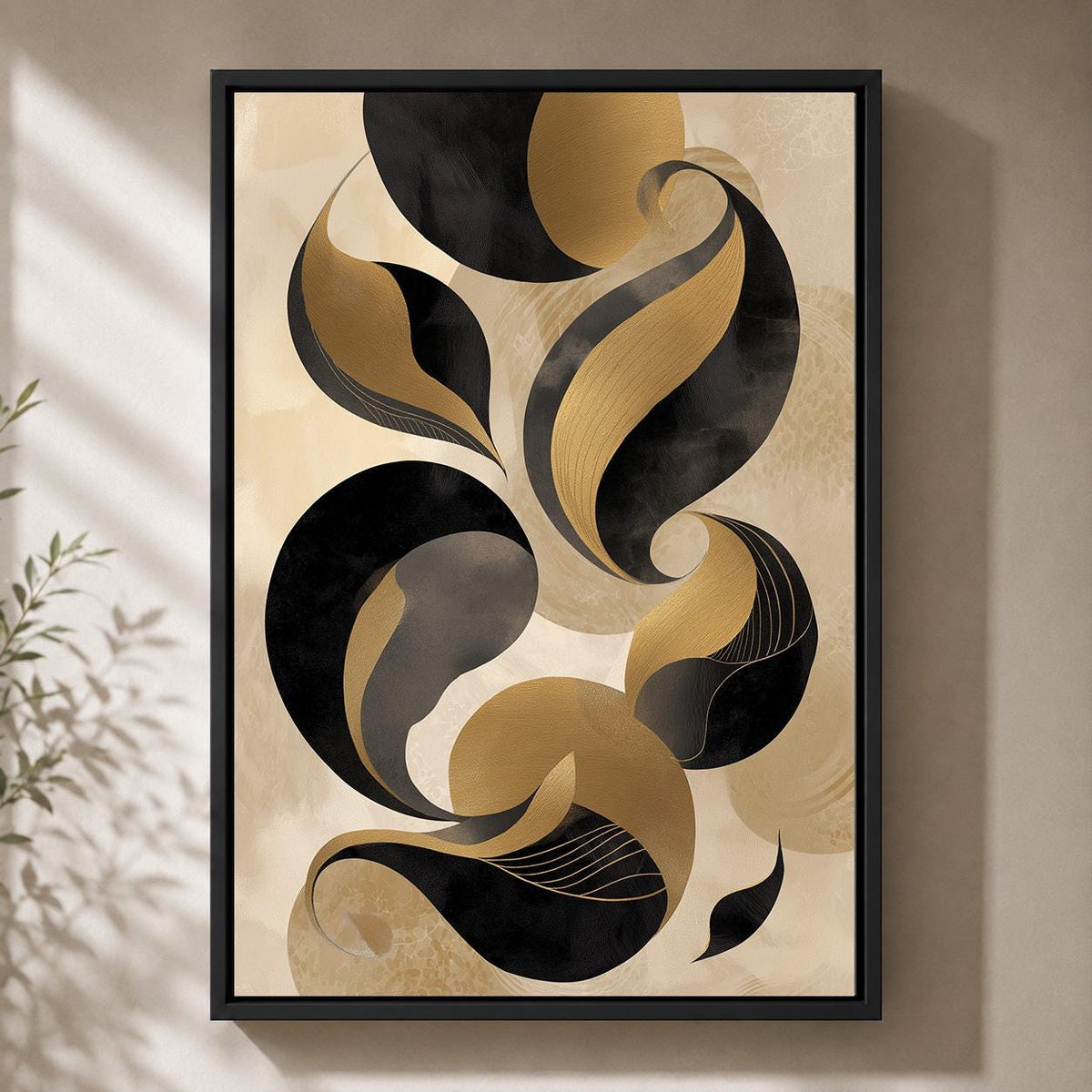 Black Gold Abstract Framed Canvas Print, Luxe Modern Geometric Wall Art by The Wall Art Studio - physical
