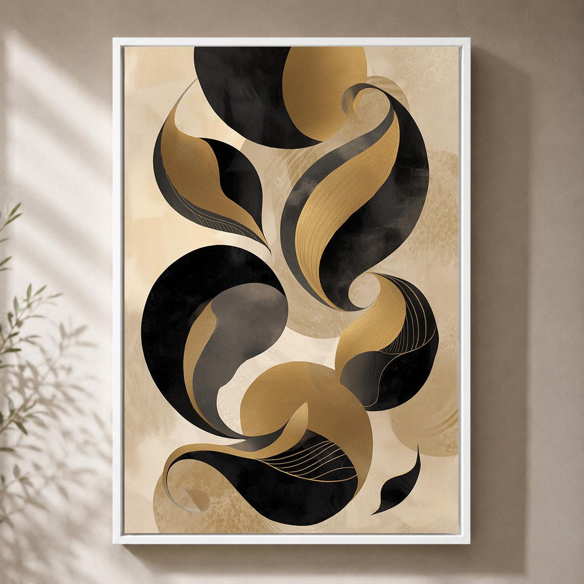 Black Gold Abstract Framed Canvas Print, Luxe Modern Geometric Wall Art by The Wall Art Studio - physical
