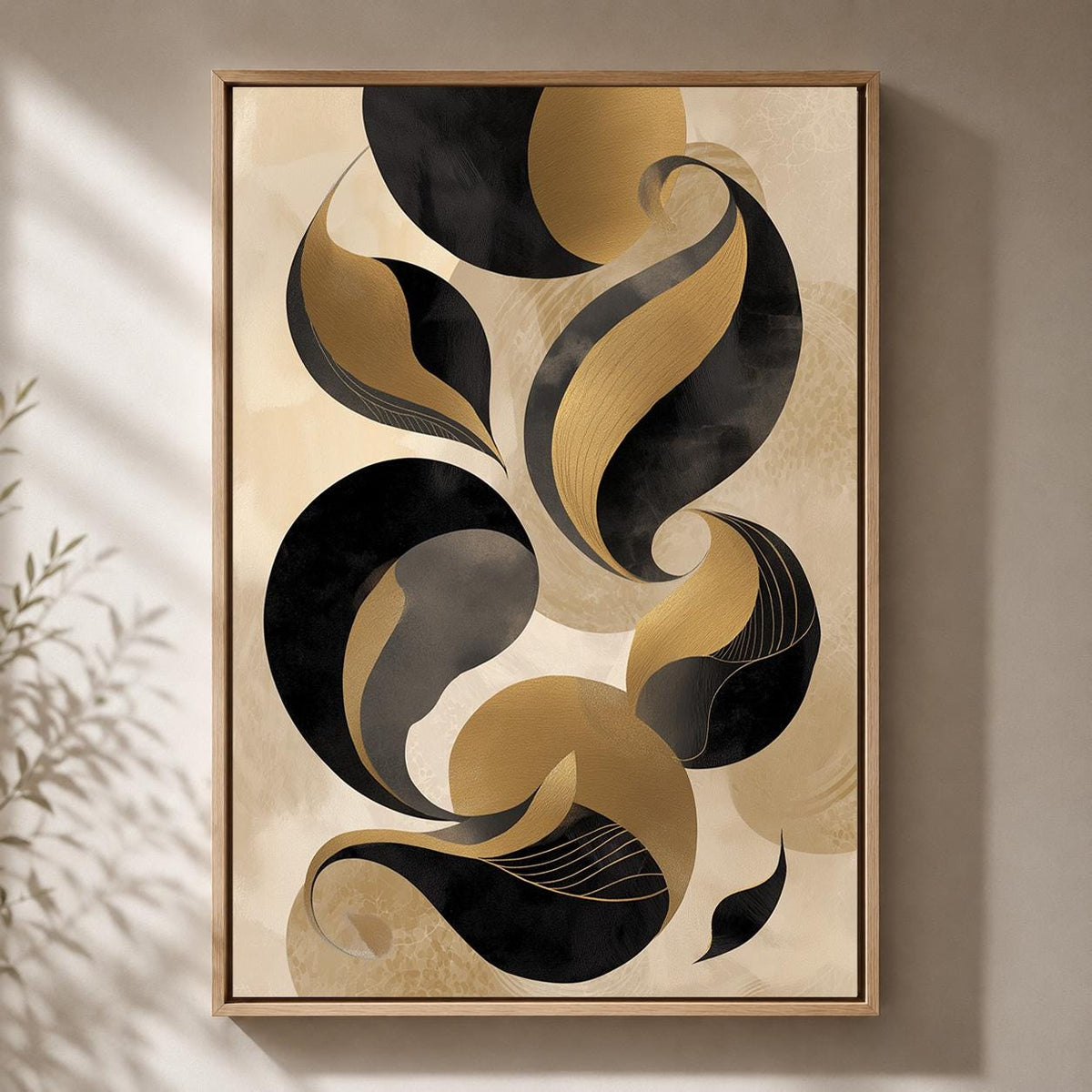 Black Gold Abstract Framed Canvas Print, Luxe Modern Geometric Wall Art by The Wall Art Studio - physical