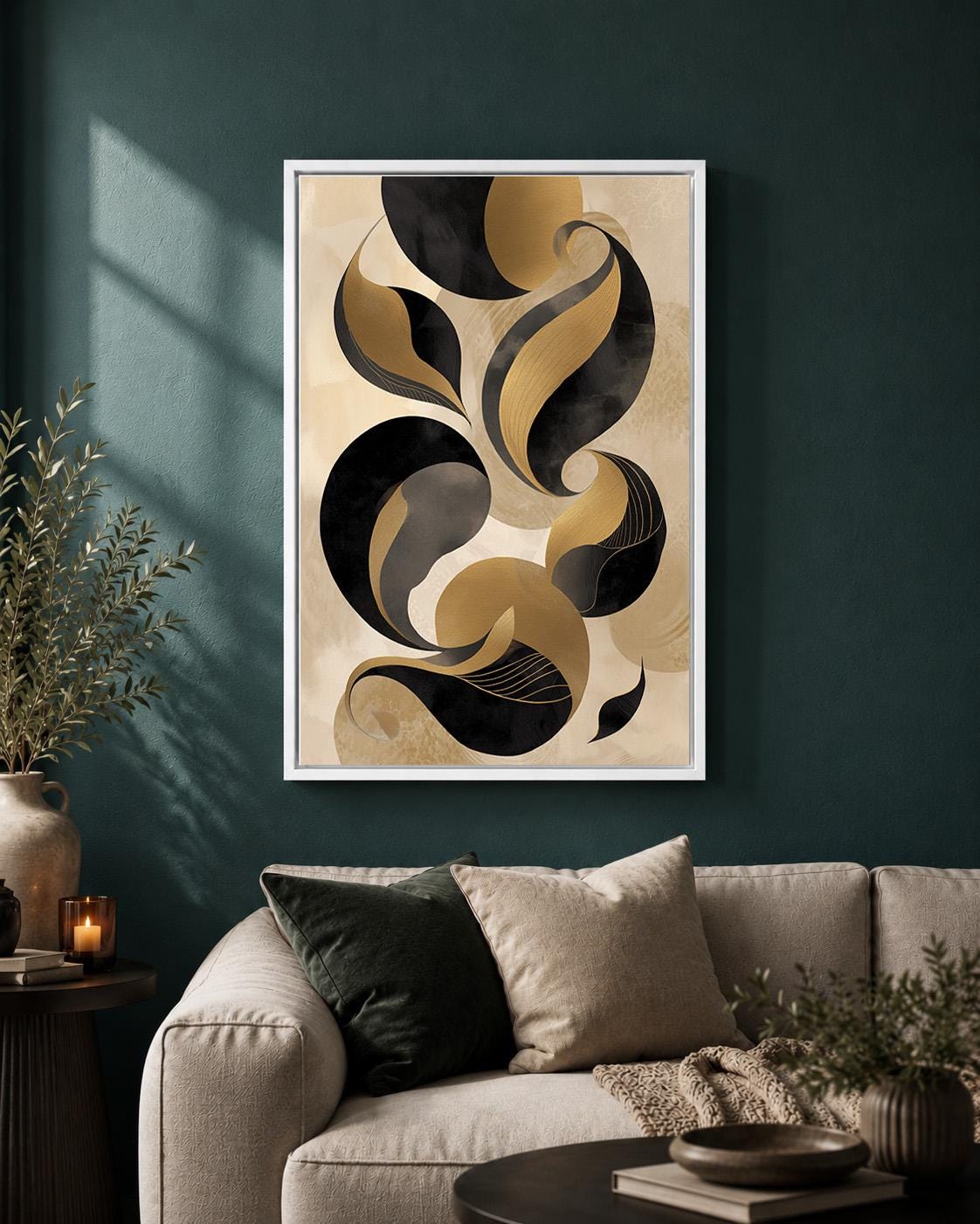 Black Gold Abstract Framed Canvas Print, Luxe Modern Geometric Wall Art by The Wall Art Studio - physical