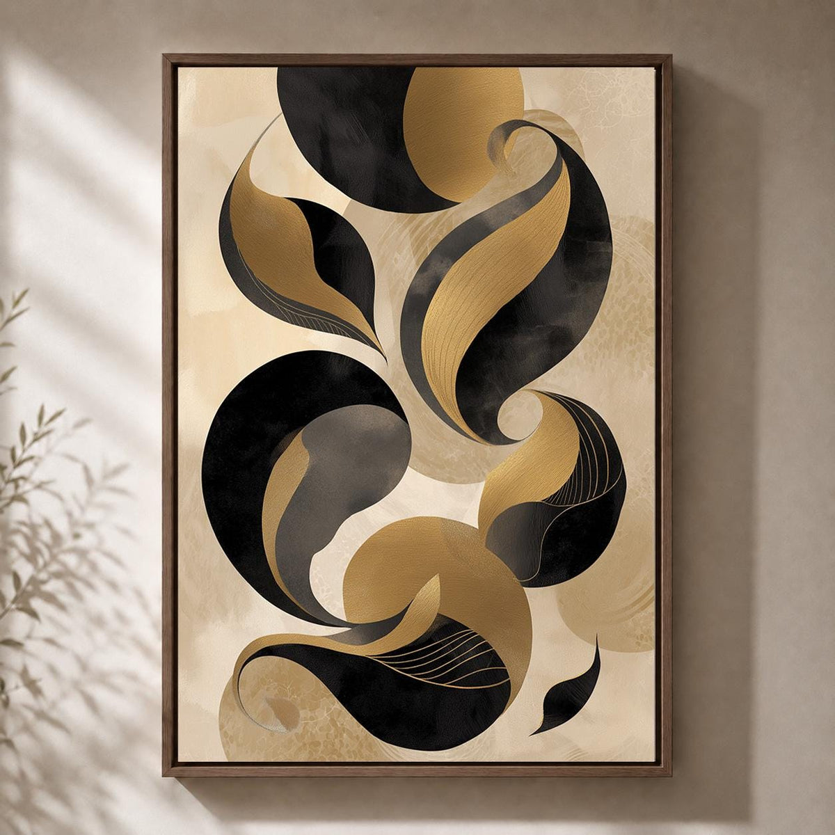 Black Gold Abstract Framed Canvas Print, Luxe Modern Geometric Wall Art by The Wall Art Studio - physical