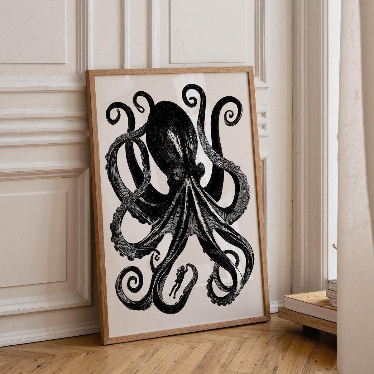 Black Octopus Vintage Sea Creature Print, Nautical Coastal Ocean Gothic Decor (Framed Option) by The Wall Art Studio - phy...
