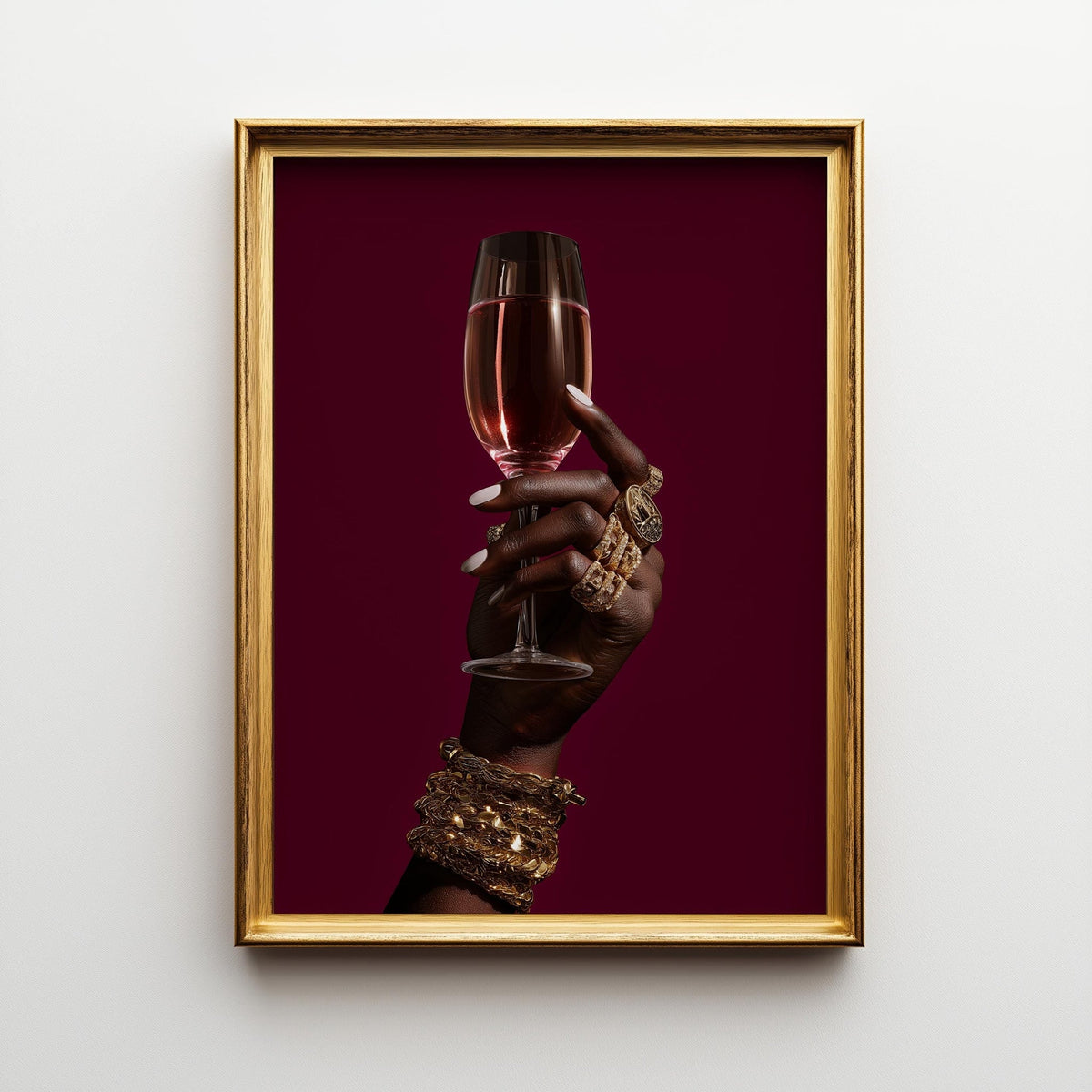 Black Power Wall Art – Luxury Afrocentric Still Life with Wine Glass & Gold Jewellery, Bold Black Excellence Décor by The...