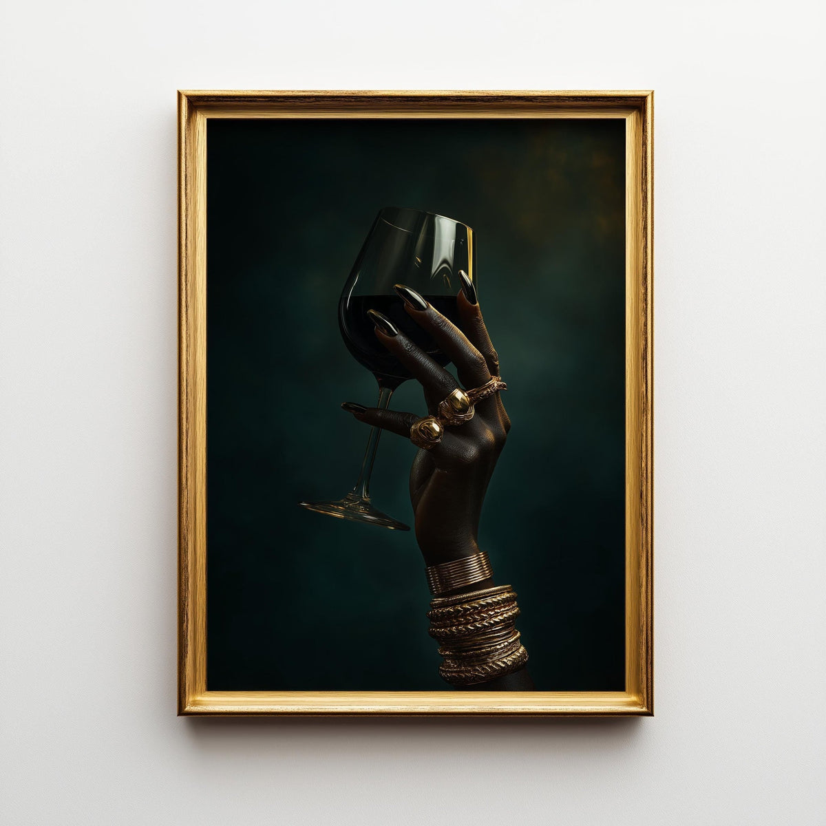 Black Power Wall Art – Luxury Afrocentric Still Life with Wine Glass & Gold Jewellery, Bold Black Excellence Décor by The...