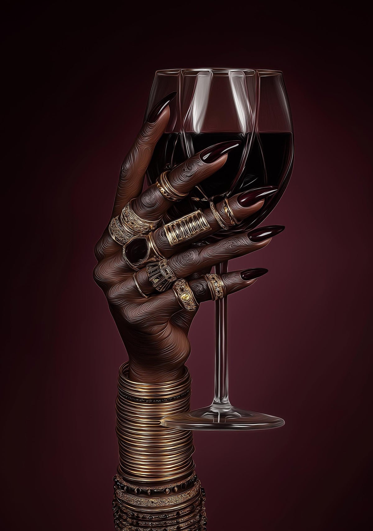 Black Power Wall Art – Luxury Afrocentric Still Life with Wine Glass & Gold Jewellery, Bold Black Excellence Décor by The...