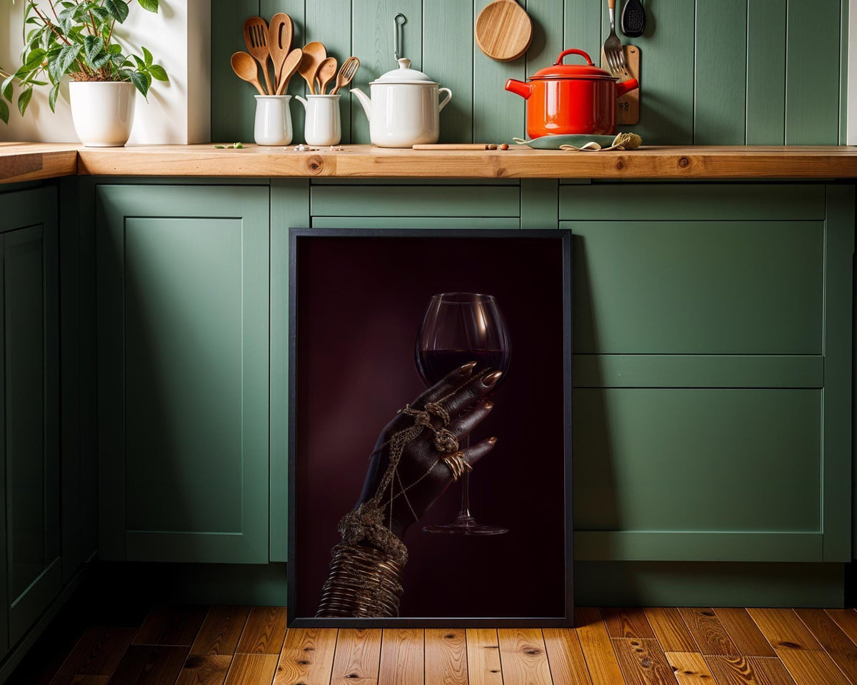 Black Power Wall Art – Luxury Afrocentric Still Life with Wine Glass & Gold Jewellery, Bold Black Excellence Décor by The...