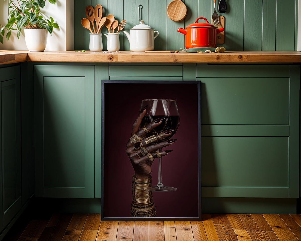 Black Power Wall Art – Luxury Afrocentric Still Life with Wine Glass & Gold Jewellery, Bold Black Excellence Décor by The...