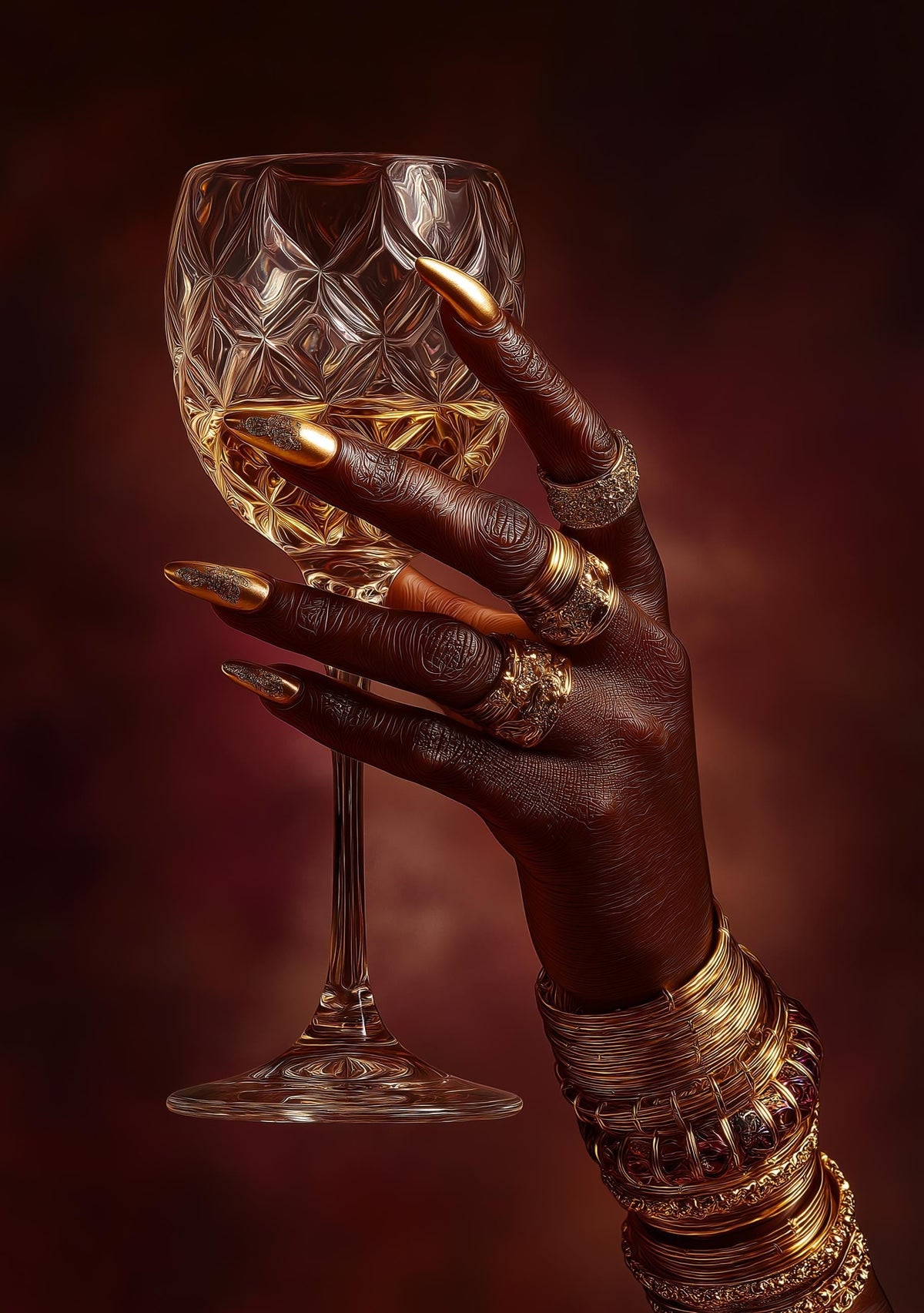 Black Power Wall Art – Luxury Afrocentric Still Life with Wine Glass & Gold Jewellery, Bold Black Excellence Décor by The...