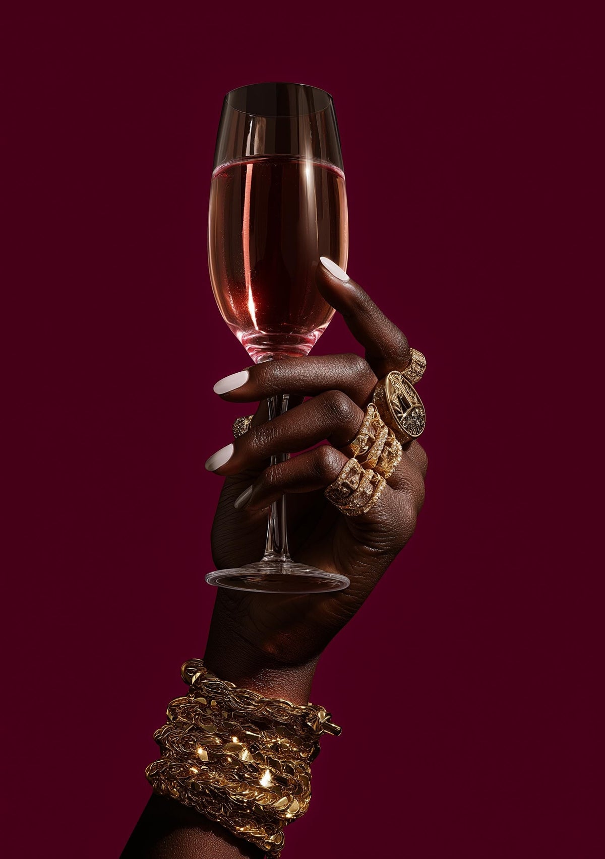 Black Power Wall Art – Luxury Afrocentric Still Life with Wine Glass & Gold Jewellery, Bold Black Excellence Décor by The...