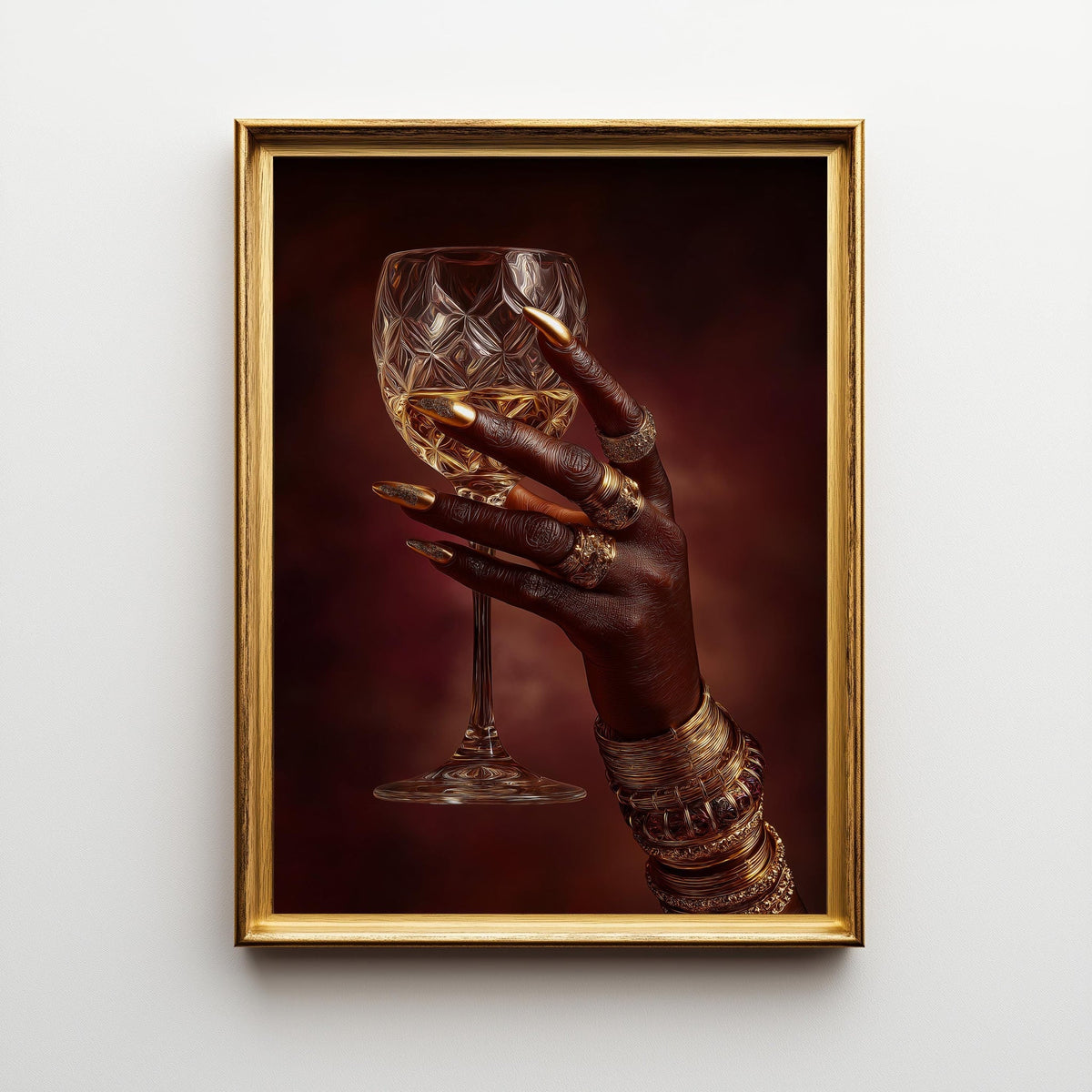Black Power Wall Art – Luxury Afrocentric Still Life with Wine Glass & Gold Jewellery, Bold Black Excellence Décor by The...