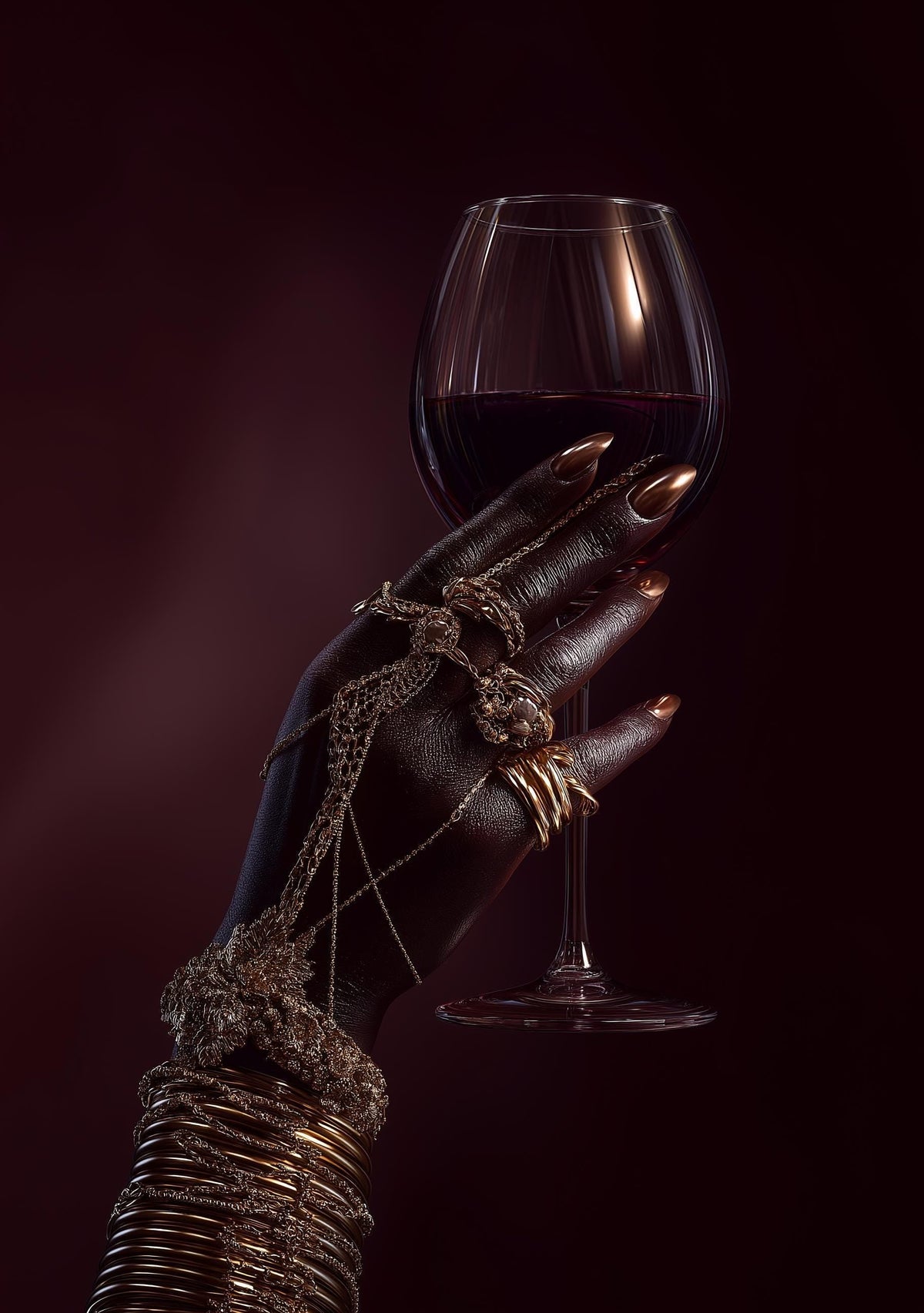 Black Power Wall Art – Luxury Afrocentric Still Life with Wine Glass & Gold Jewellery, Bold Black Excellence Décor by The...