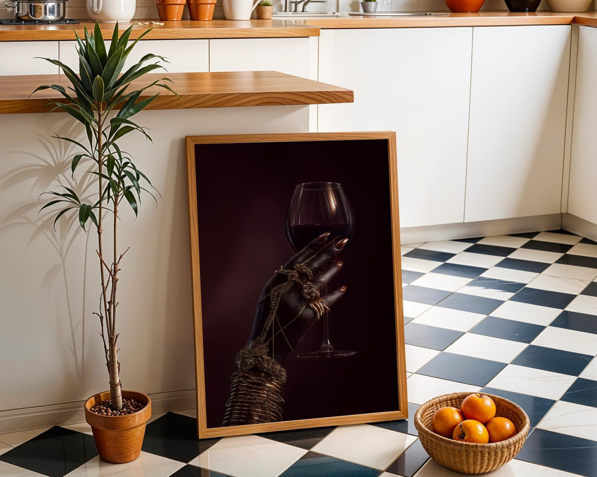 Black Power Wall Art – Luxury Afrocentric Still Life with Wine Glass & Gold Jewellery, Bold Black Excellence Décor by The...