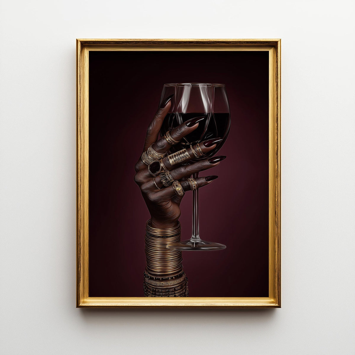 Black Power Wall Art – Luxury Afrocentric Still Life with Wine Glass & Gold Jewellery, Bold Black Excellence Décor by The...
